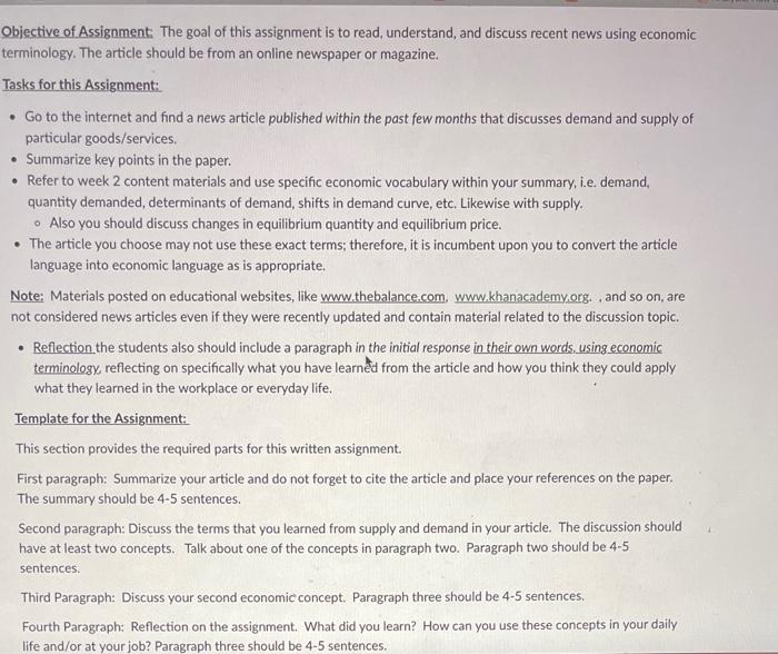 Objective Of Assignment The Goal Of This Assignment Is To Read Understand And Discuss Recent News Using Economic Term 1