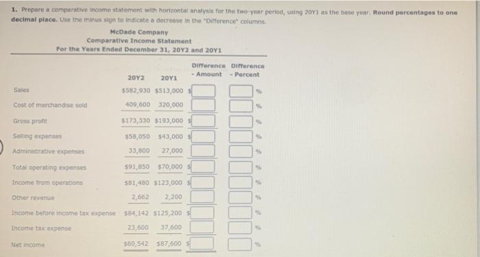 Horizontal Analysis Of Income Statement For 2042 Mcdade Company Reported A Decline In Net Income At The End Of The Yea 2