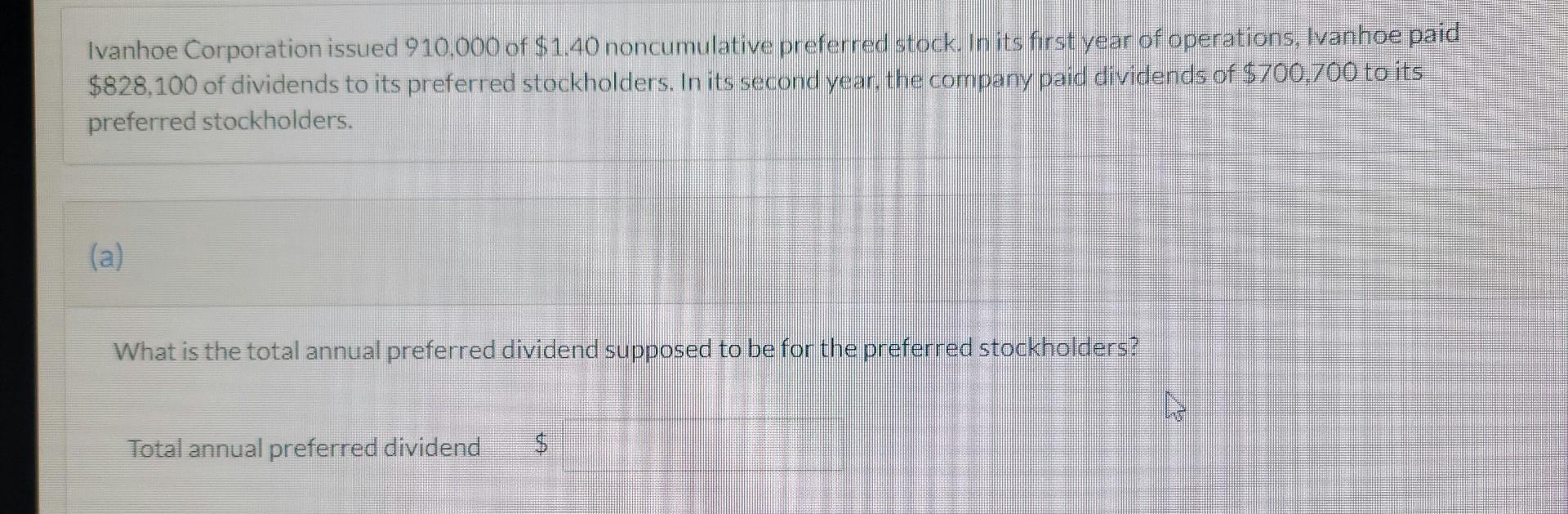 Ivanhoe Corporation Issued 910 000 Of 1 40 Noncumulative Preferred Stock In Its First Year Of Operations Ivanhoe Paid 1