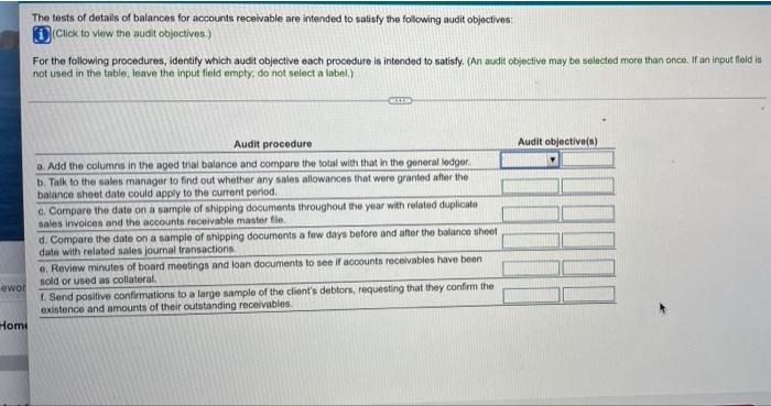 The Tests Of Details Of Balances For Accounts Receivable Are Intended To Satisfy The Following Audit Objectives Click To 1