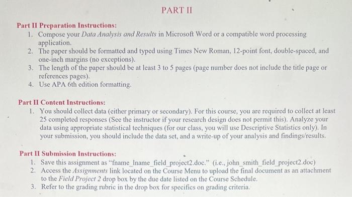 Part Ii Part Ii Preparation Instructions 1 Compose Your Data Analysis And Results In Microsoft Word Or A Compatible Wo 1