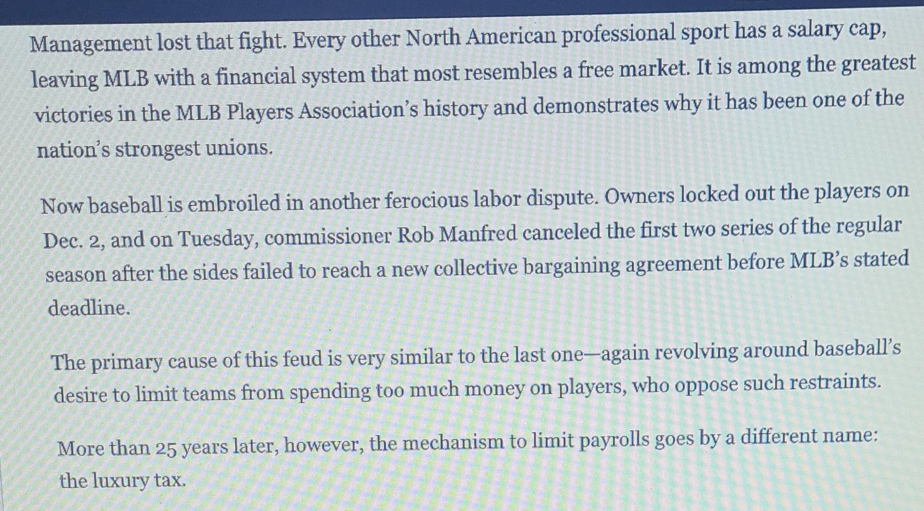 Read The Article Baseball S Labor Problem Has A Familiar Culprit Taxes And Answer The Following Questions 1 How Is Th 3