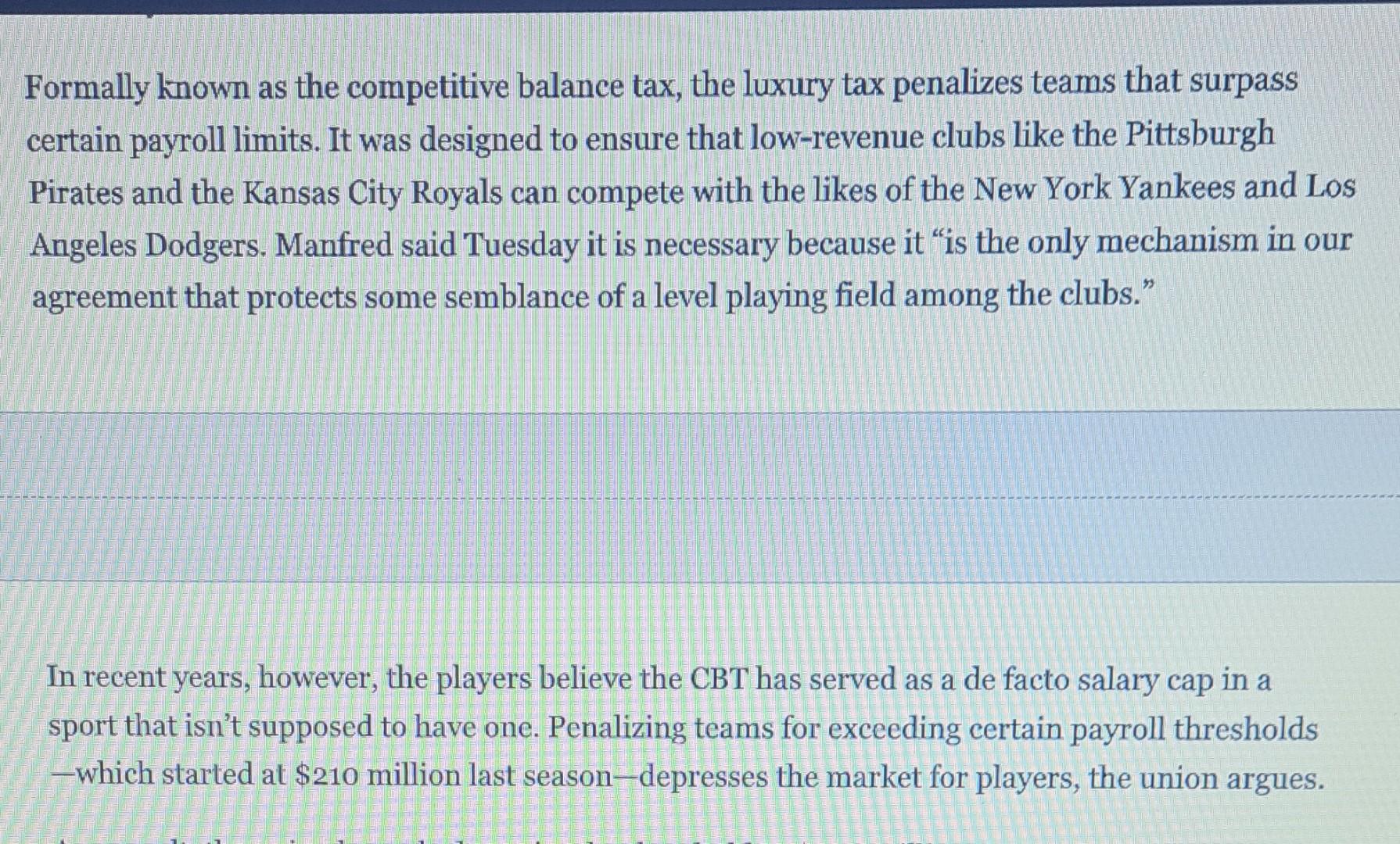 Read The Article Baseball S Labor Problem Has A Familiar Culprit Taxes And Answer The Following Questions 1 How Is Th 4