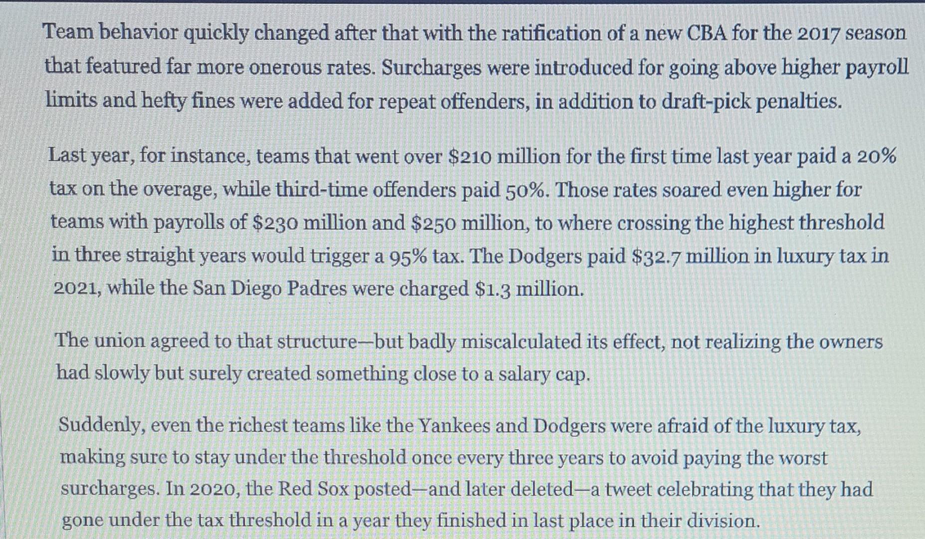 Read The Article Baseball S Labor Problem Has A Familiar Culprit Taxes And Answer The Following Questions 1 How Is Th 7