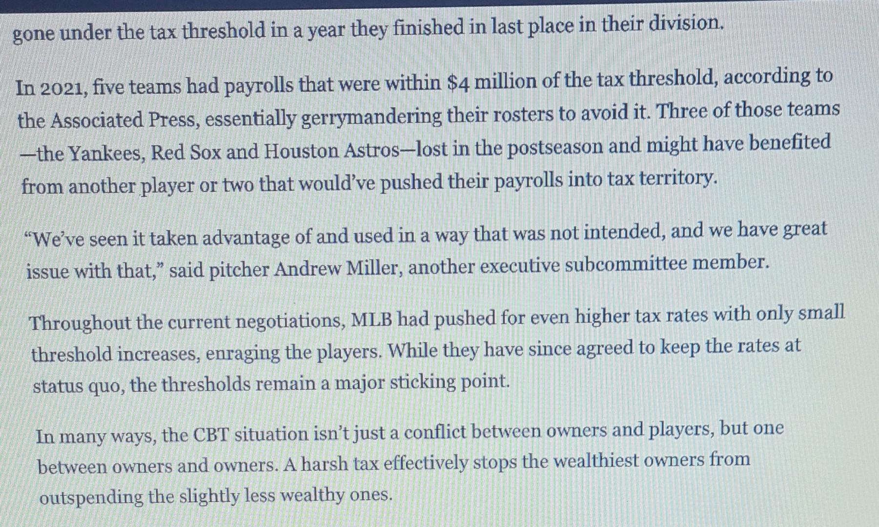 Read The Article Baseball S Labor Problem Has A Familiar Culprit Taxes And Answer The Following Questions 1 How Is Th 8