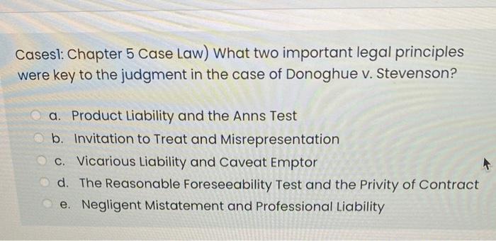 Casesl Chapter 5 Case Law What Two Important Legal Principles Were Key To The Judgment In The Case Of Donoghue V Stev 1