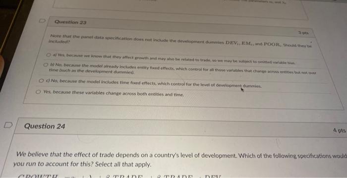 0 Part 5 Questions 23 25 Trade Growth And Development With Panel Data Model You Have A Panel With 185 Countries An 2