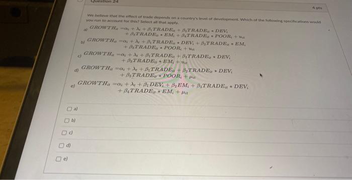 0 Part 5 Questions 23 25 Trade Growth And Development With Panel Data Model You Have A Panel With 185 Countries An 3