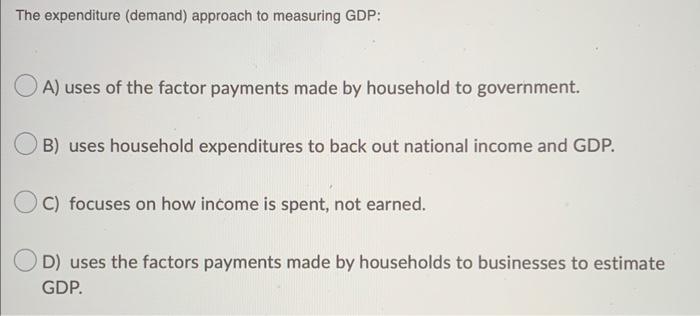 The Expenditure Demand Approach To Measuring Gdp A Uses Of The Factor Payments Made By Household To Government B U 1