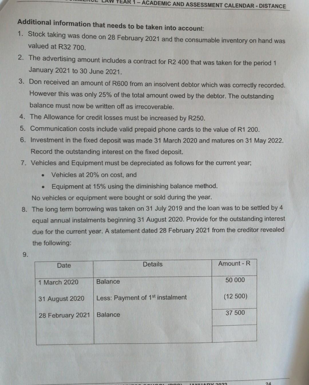 Academic And Assessment Calendar Distance Question Three 20 The Following List Of Account Balances Were Extracted Fr 5