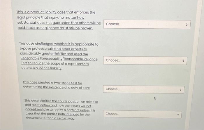 Match The Legal Principle Legal Concept And Or Legal Test On The Left With The Correctly Corresponding Case Law From T 3