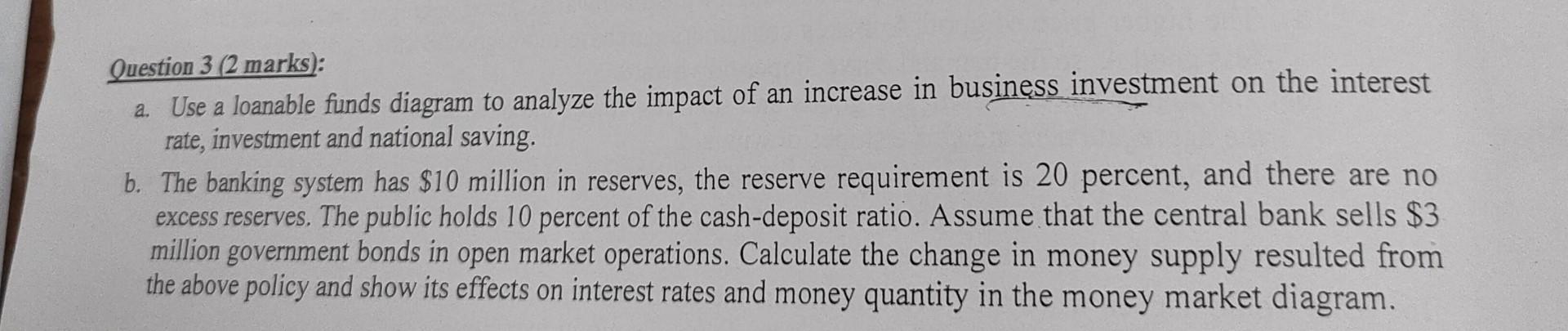 Question 3 2 Marks A Use A Loanable Funds Diagram To Analyze The Impact Of An Increase In Business Investment On The 1