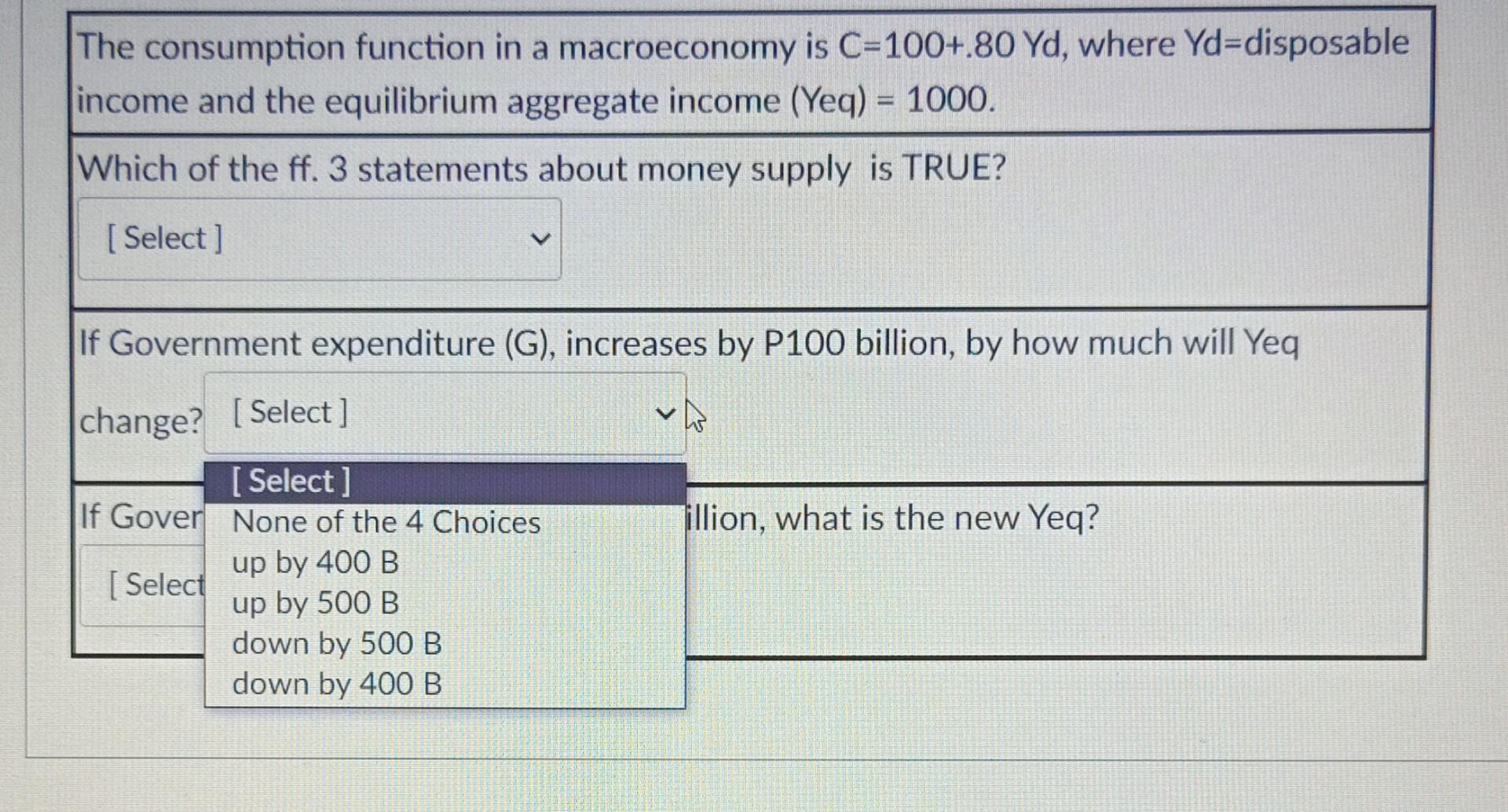 The Consumption Function In A Macroeconomy Is C 100 80 Yd Where Yd Disposable Income And The Equilibrium Aggregate Inc 2