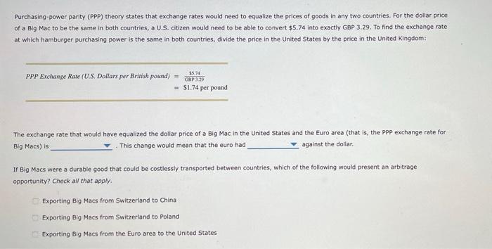 Using Data From The Economist S Big Mac Index For 2019 The Following Table Shows The Local Currency Price Of A Big Mac 2