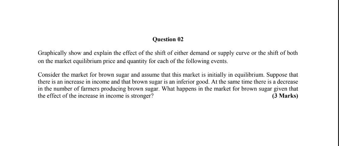 Question 02 Graphically Show And Explain The Effect Of The Shift Of Either Demand Or Supply Curve Or The Shift Of Both O 1