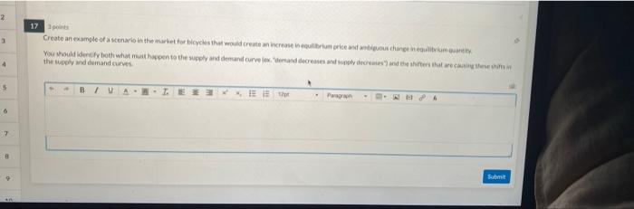2 3 4 5 6 17 8 17 3 Points Create An Example Of A Scenario In The Market For Bicycles That Would Create An Increase In E 1