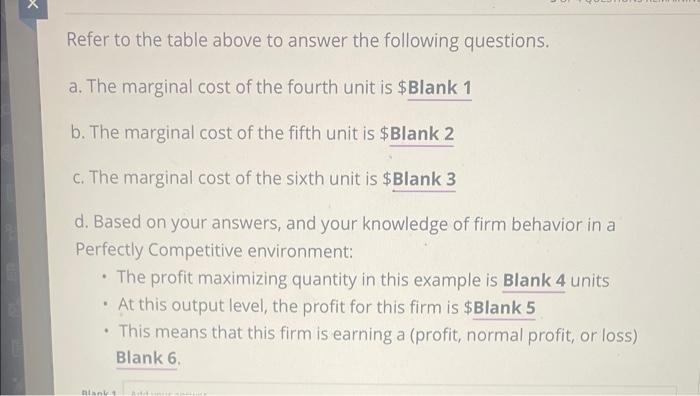The Table Below Shows The Price And Cost Information For A Firm That Operates In A Perfectly Competitive Market Price Q 2