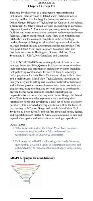 Associates Chapter 4 Page 118 This Case Involves You As A Salesperson Representing The Institutional Sales Division 1