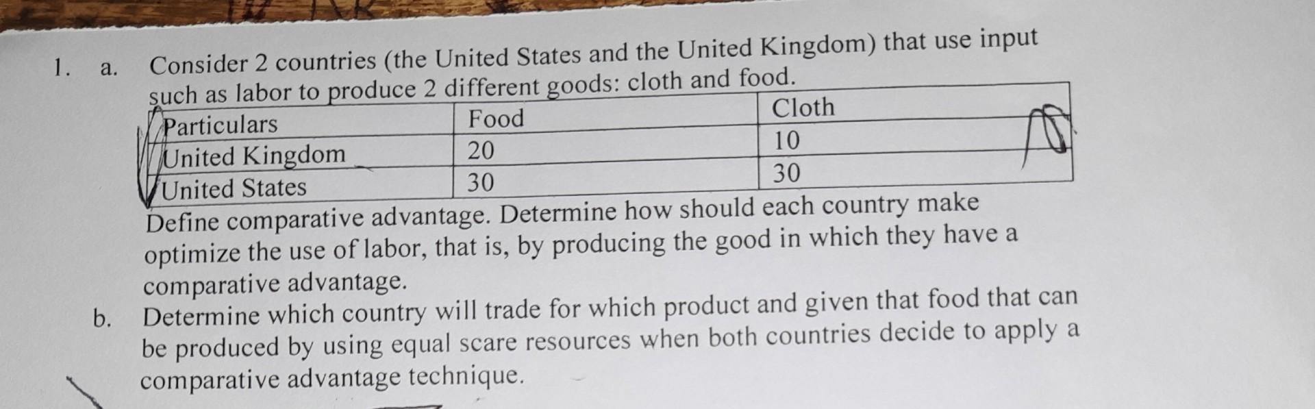 1 A Consider 2 Countries The United States And The United Kingdom That Use Input Such As Labor To Produce 2 Differen 1