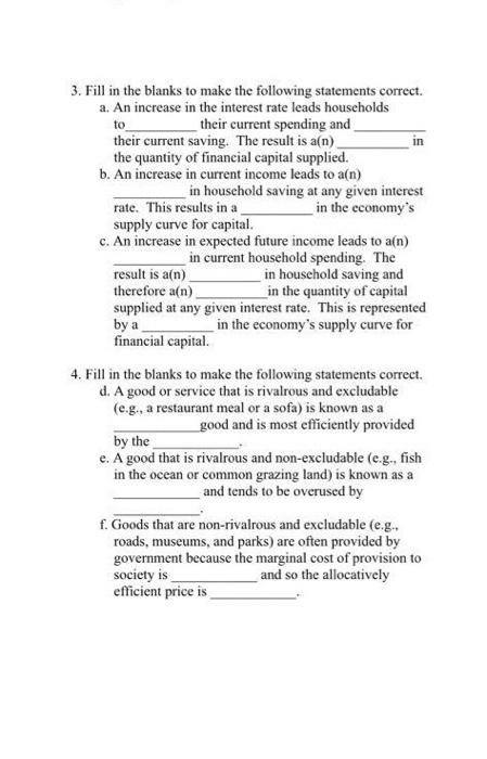 3 Fill In The Blanks To Make The Following Statements Correct A An Increase In The Interest Rate Leads Households The 1