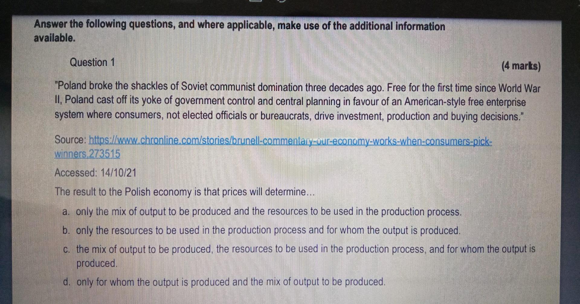 Answer The Following Questions And Where Applicable Make Use Of The Additional Information Available 4 Marks Polan 1