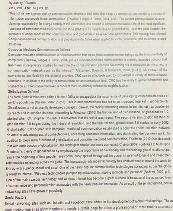 By Ashley R Norris 2012 Vol 4 No 02 Pg 1 1 Most Of Us Are Surrounded By Communication Channels And Tools That Ke 1