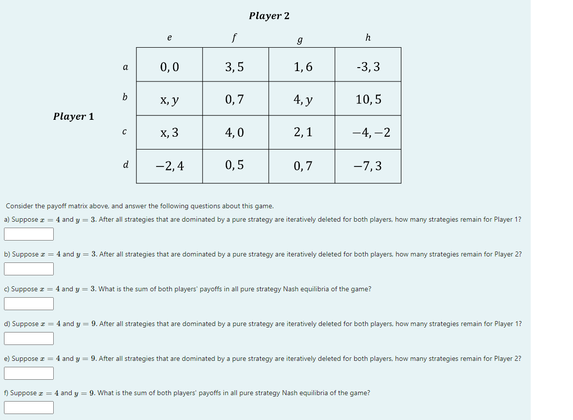 Player 1 A B C D E 0 0 X Y X 3 2 4 F 3 5 0 7 4 0 0 5 Player 2 G 1 6 4 Y 2 1 0 7 H 3 3 10 5 4 2 7 3 Consider The 1