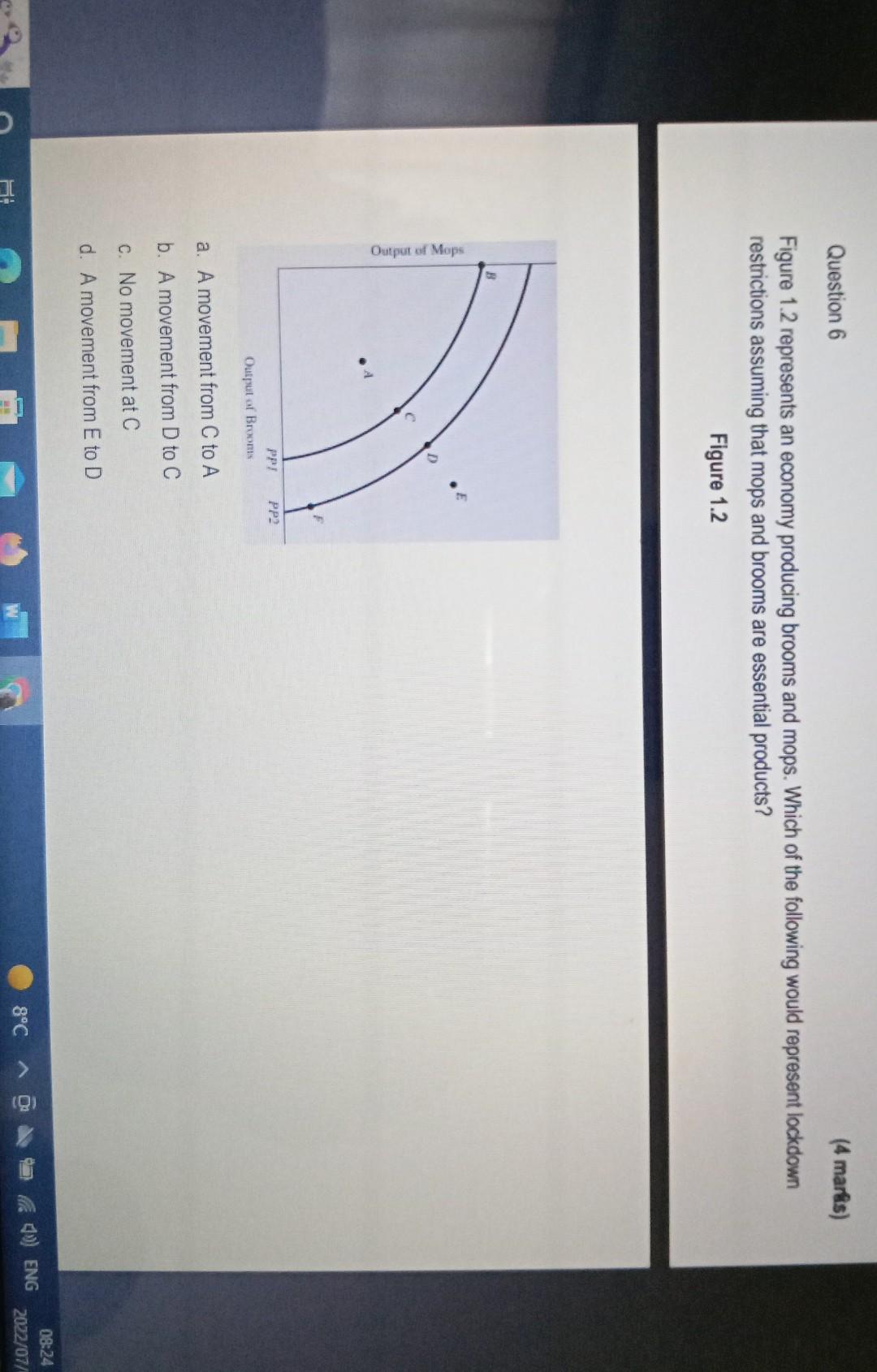C E Question 6 4 Marks Figure 1 2 Represents An Economy Producing Brooms And Mops Which Of The Following Would Repres 1