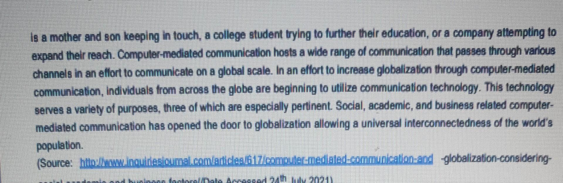 Section A 100 Marke Computer Mediated Communication And Globalization Considering Social Academic And Business Fact 3