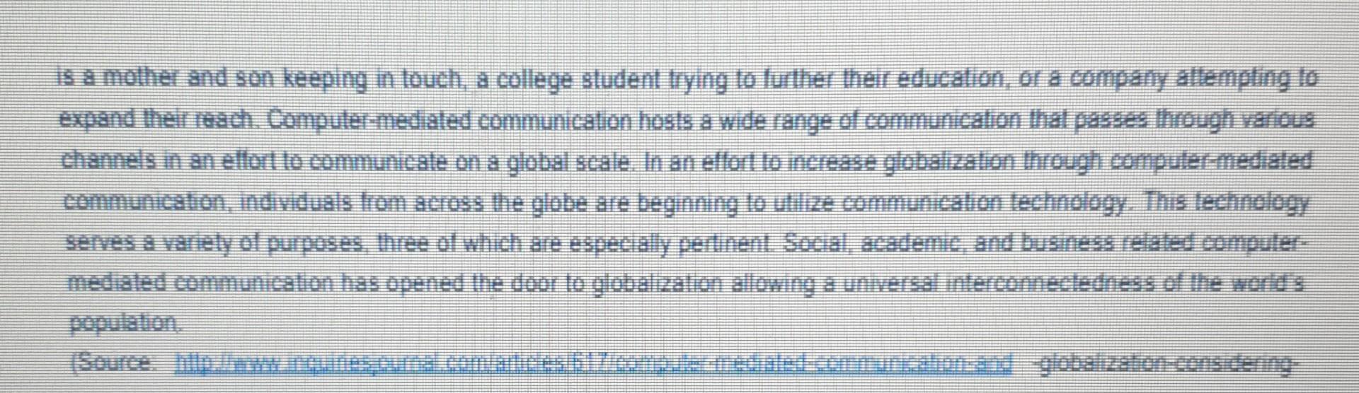 Computer Mediated Communication And Globalization Considering Social Academic And Business Factors By Ashley R Norri 3
