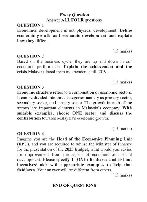 Essay Question Answer All Four Questions Question 1 Economics Development Is Not Physical Development Define Economic 1