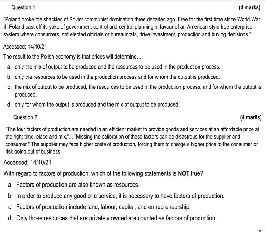 Question 1 4 Marks Poland Broke The Shackles Of Soviet Communist Domination Three Decades Ago Free For The First Tim 1