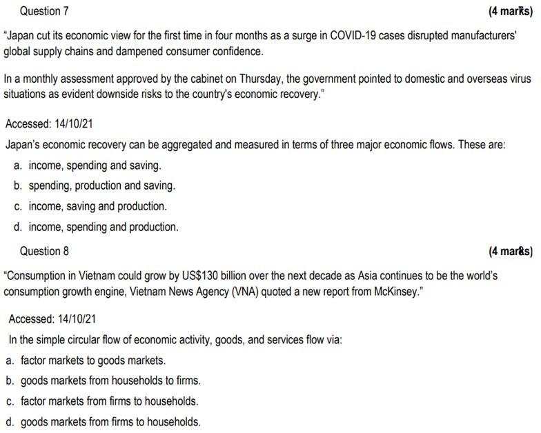 Question 7 4 Marks Japan Cut Its Economic View For The First Time In Four Months As A Surge In Covid 19 Cases Disrupt 1