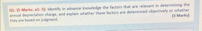 Q1 5 Marks Al 5 Identify In Advance Knowledge The Factors That Are Relevant In Determining The Annual Depreciation 1