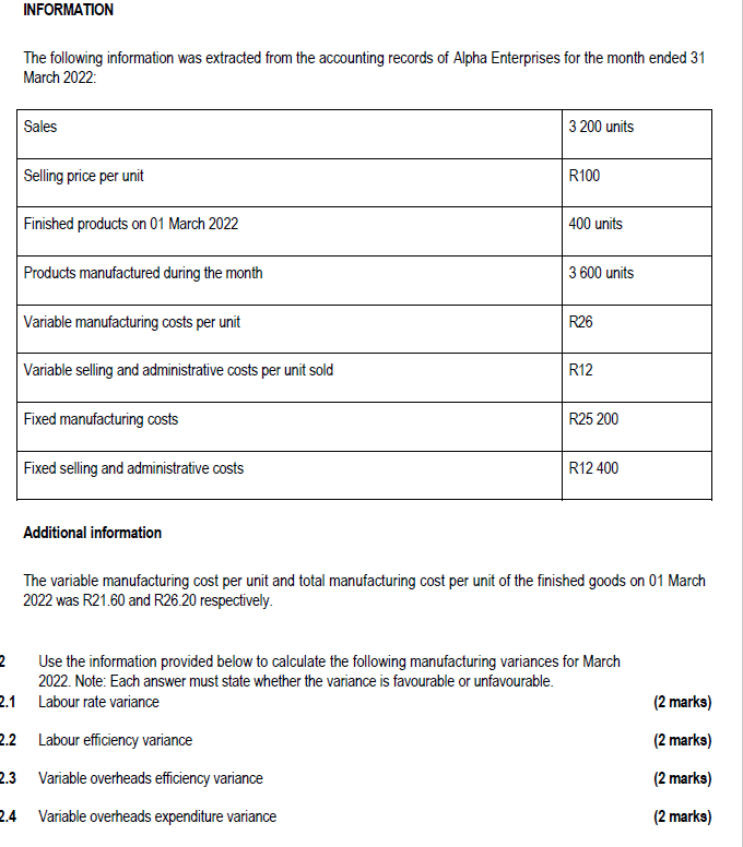 Question 2 Answer The Questions From The Information Provided Use The Information Given Below To Prepare The Income Sta 1
