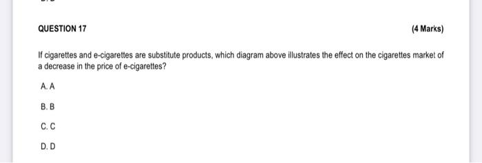 Question 17 If Cigarettes And E Cigarettes Are Substitute Products Which Diagram Above Illustrates The Effect On The Ci 1