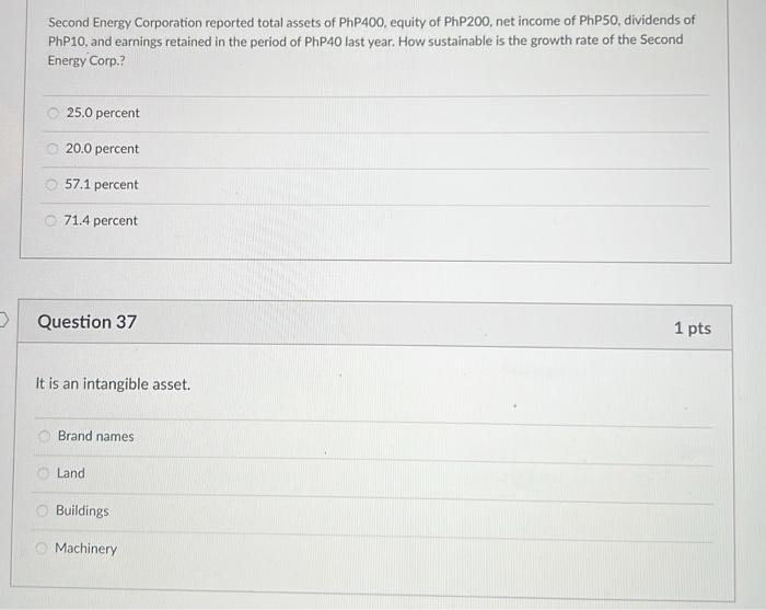 D Second Energy Corporation Reported Total Assets Of Php400 Equity Of Php200 Net Income Of Php50 Dividends Of Php10 1