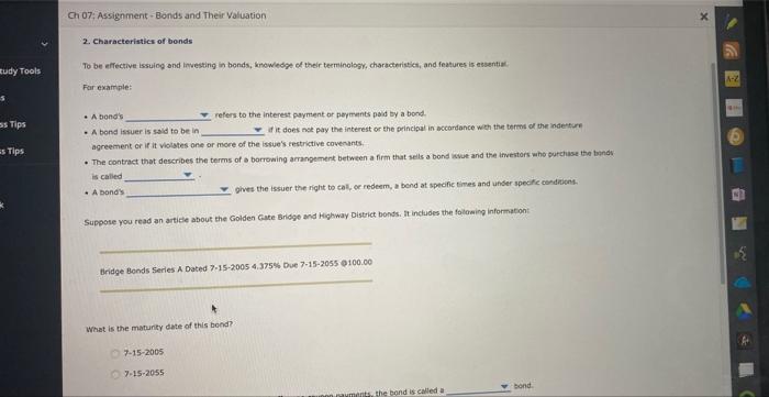 Rudy Tools 5 Tips S Tips Ch 07 Assignment Bonds And Their Valuation 2 Characteristics Of Bonds To Be Effective Issui 1