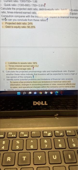 Calculate The Projected Price Earnings Ratio And Market Book Ratio Explain Whether These Ratios Indicate That Investors 1