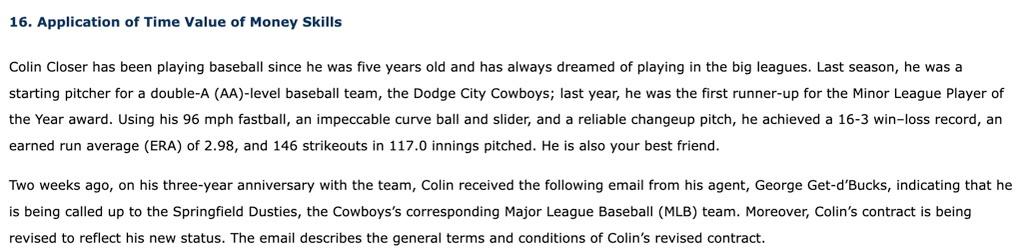 16 Application Of Time Value Of Money Skills Colin Closer Has Been Playing Baseball Since He Was Five Years Old And Has 1