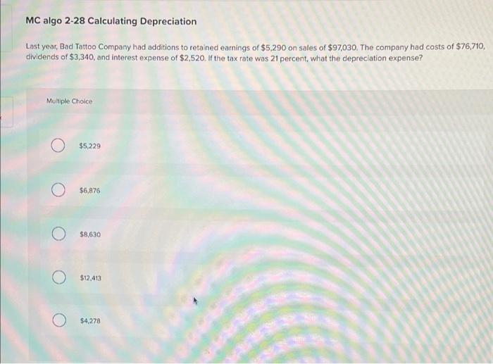 Mc Algo 2 28 Calculating Depreciation Last Year Bad Tattoo Company Had Additions To Retained Earnings Of 5 290 On Sale 1
