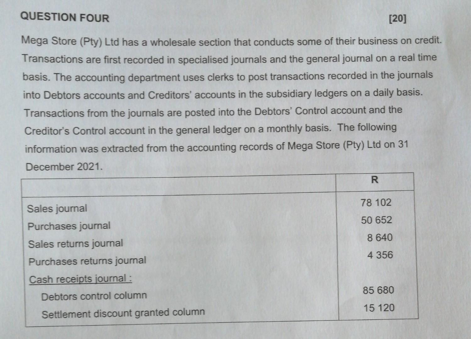 Question Four 20 Mega Store Pty Ltd Has A Wholesale Section That Conducts Some Of Their Business On Credit Transact 1
