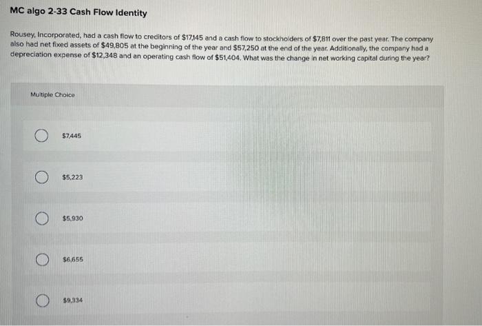 Mc Algo 2 33 Cash Flow Identity Rousey Incorporated Had A Cash Flow To Creditors Of 17 145 And A Cash Flow To Stockho 1