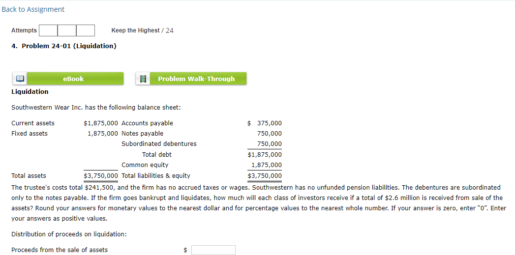 Back To Assignment Attempts 4 Problem 24 01 Liquidation Ba Ebook Current Assets Fixed Assets Keep The Highest 24 Li 1