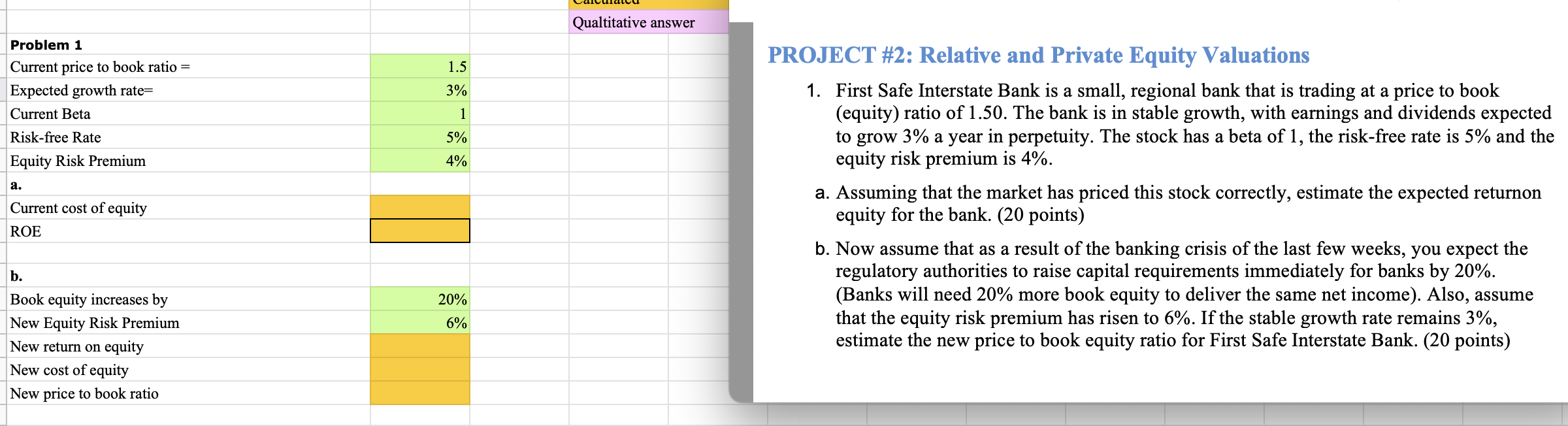 Problem 1 Current Price To Book Ratio Expected Growth Rate Current Beta Risk Free Rate Equity Risk Premium A Current 1