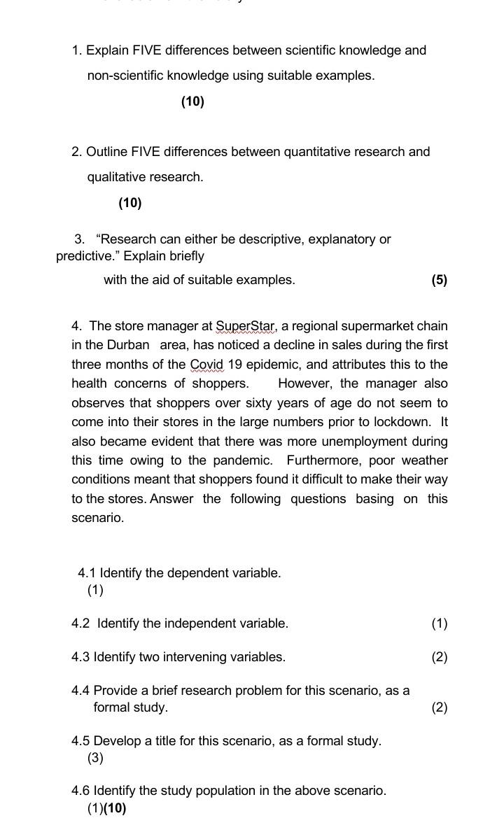 1 Explain Five Differences Between Scientific Knowledge And Non Scientific Knowledge Using Suitable Examples 10 2 O 1