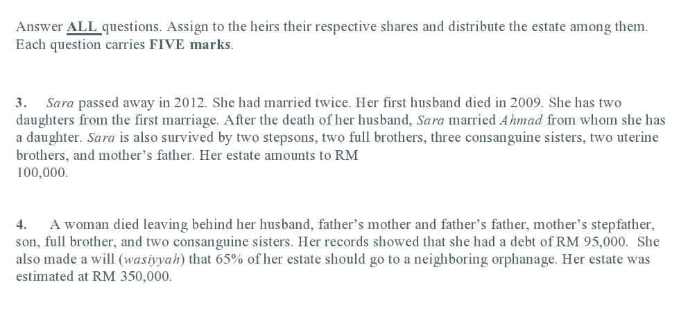 Answer All Questions Assign To The Heirs Their Respective Shares And Distribute The Estate Among Them Each Question Ca 1