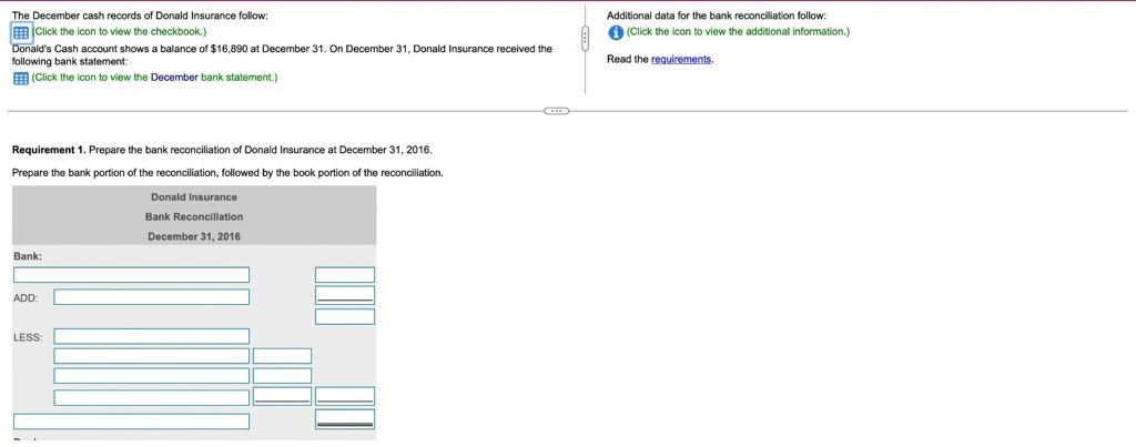 Additional Data For The Bank Reconciliation Follow Click The Icon To View The Additional Information The December Cas 1