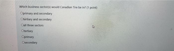 Which Business Sector S Would Canadian Tire Be In 1 Point Oprimary And Secondary Otertiary And Secondary Oall Three 1
