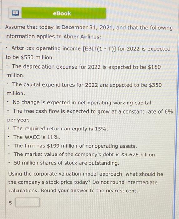 Ebook Assume That Today Is December 31 2021 And That The Following Information Applies To Abner Airlines After Tax 1
